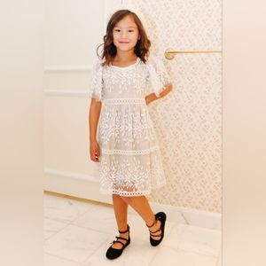 Ivy City Co Mini Venice Dress with Flutter Sleeves in Champagne